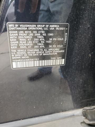 1V2HR2CA3MC587757 - 2021 VOLKSWAGEN ATLAS SE Negro foto 12