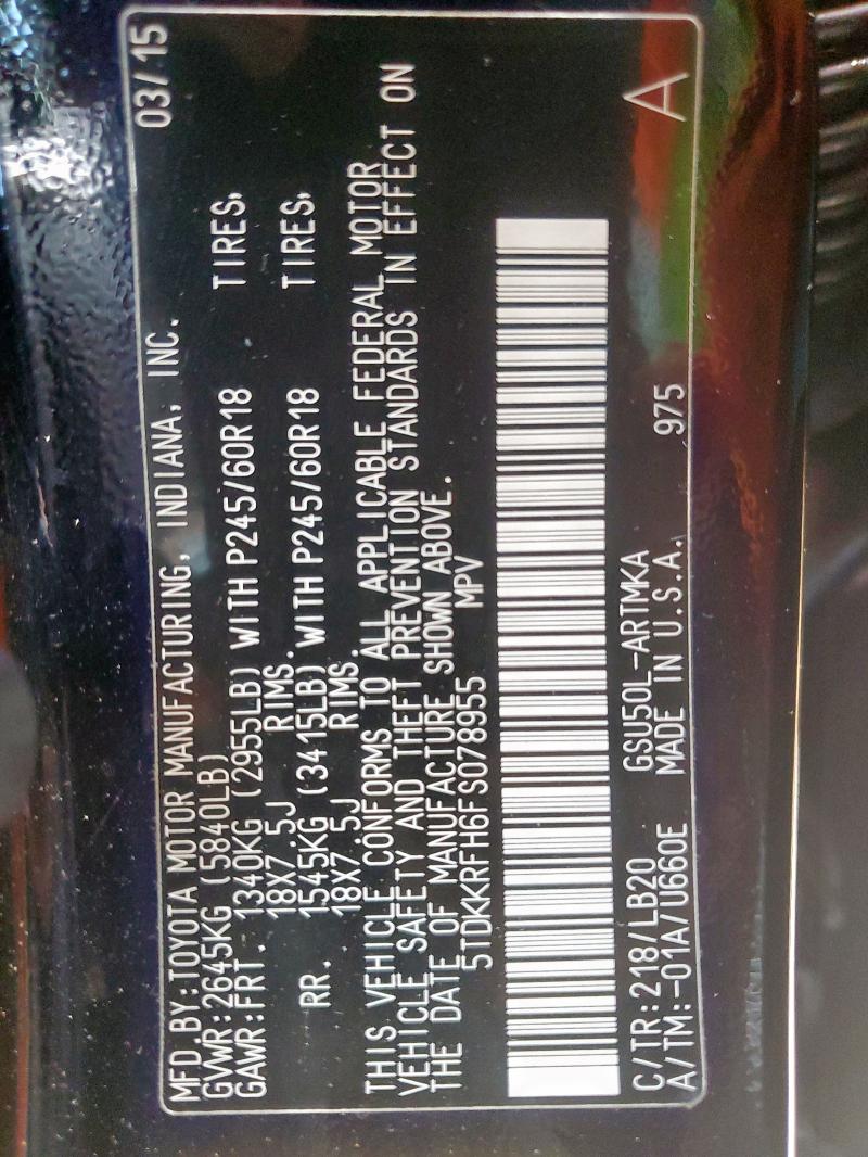 5TDKKRFH6FS078955 - 2015 TOYOTA HIGHLANDER XLE Qara foto 13