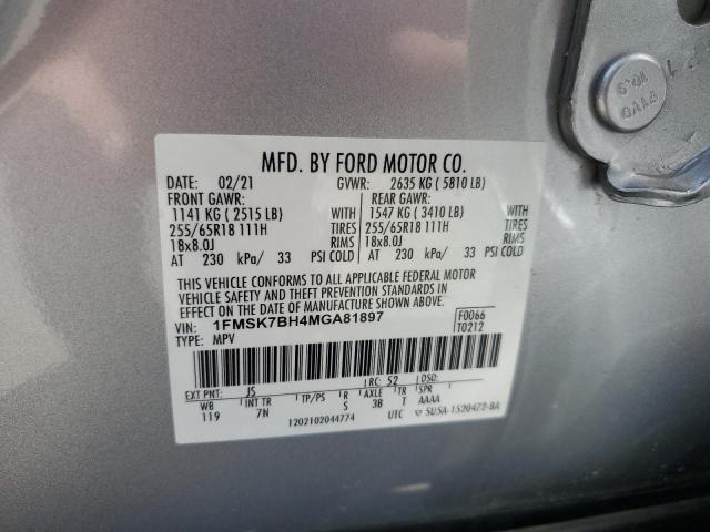 1FMSK7BH4MGA81897 - 2021 FORD EXPLORER SILVER photo 13