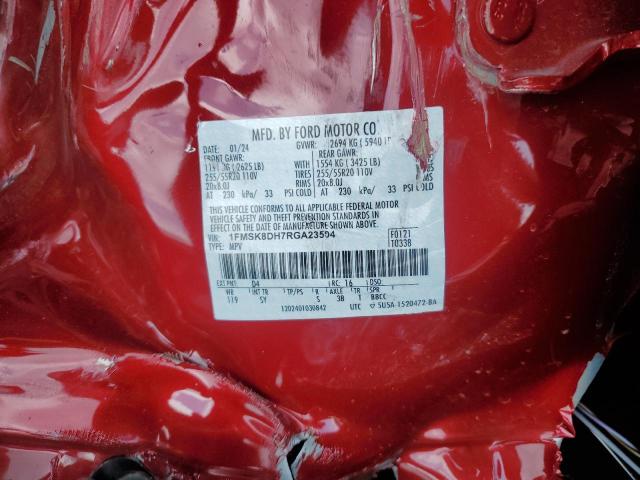 1FMSK8DH7RGA23504 - 2024 FORD EXPLORER XLT წითელი ფოტო 13