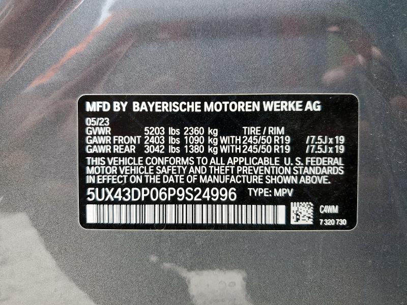 5UX43DP06P9S24996 - 2023 BMW X3 SDRIVE30I GRAY photo 13