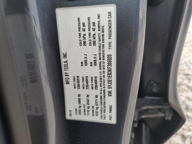 5YJ3E1EB3KF386920 - 2019 TESLA MODEL 3 Gri fotoğraf 13