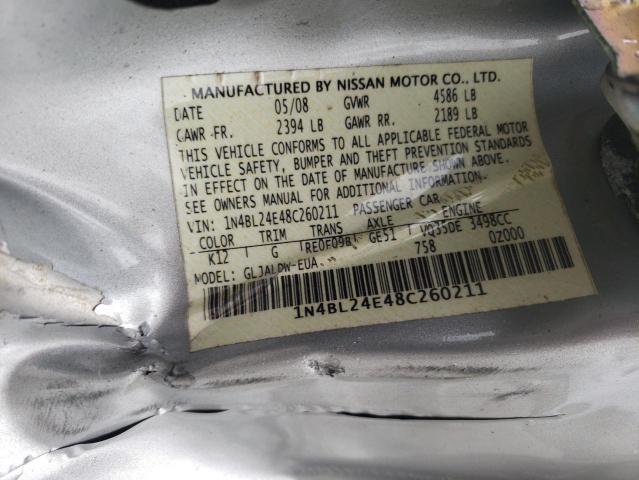 1N4BL24E48C260211 - 2008 NISSAN ALTIMA 3.5SE GRAY photo 10