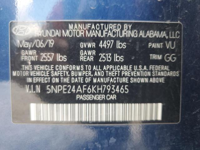 5NPE24AF6KH793465 - 2019 HYUNDAI SONATA SE BLUE photo 12