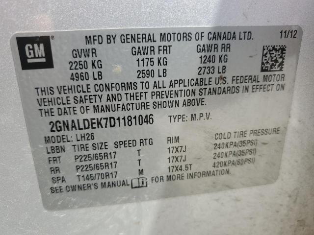 2GNALDEK7D1181046 - 2013 CHEVROLET EQUINOX LT SILVER photo 14