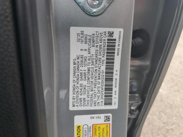 2HGFE4F83SH332191 - 2025 HONDA CIVIC SPORT ვერცხლისფერი ფოტო 12