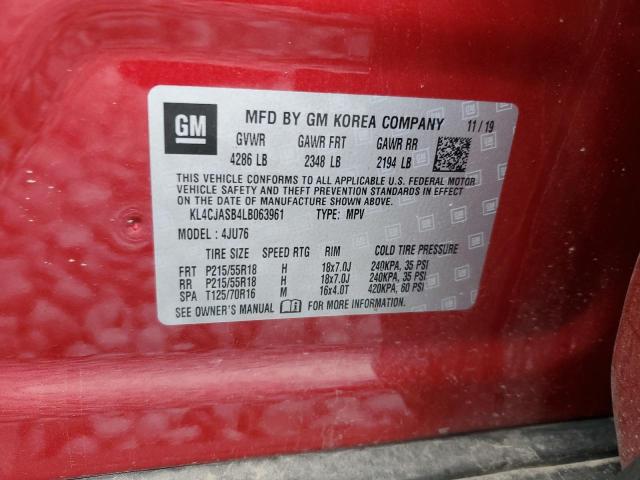 KL4CJASB4LB063961 - 2020 BUICK ENCORE PREFERRED RED photo 10