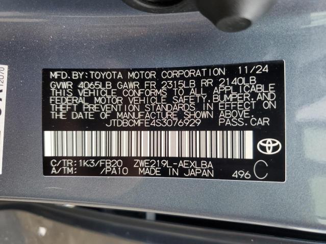 JTDBCMFE4S3076929 - 2025 TOYOTA COROLLA LE 蓝色 照片 12