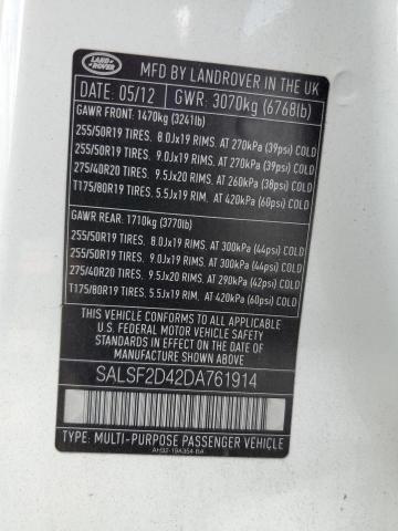 SALSF2D42DA761914 - 2013 LAND ROVER RANGE ROVE HSE WHITE photo 14