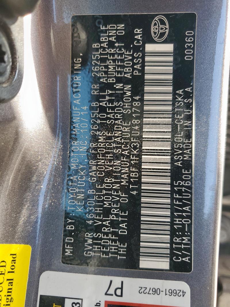 4T1BF1FK3FU481784 - 2015 TOYOTA CAMRY LE GRAY photo 13