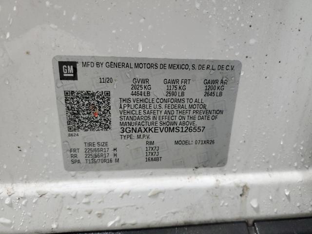 3GNAXKEV0MS126557 - 2021 CHEVROLET EQUINOX LT WHITE photo 13