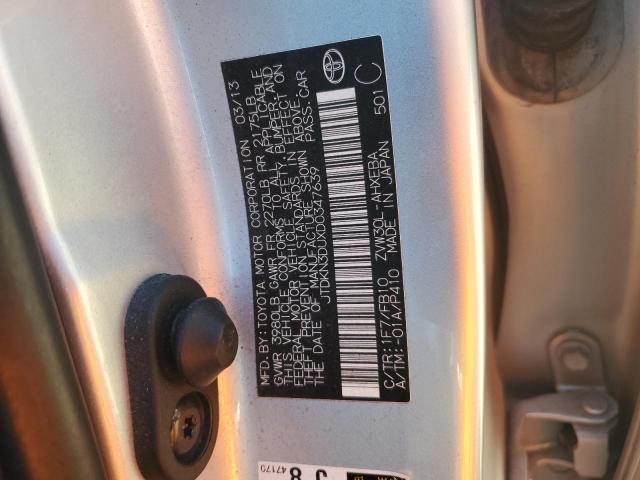 JTDKN3DUXD0347639 - 2013 TOYOTA PRIUS SILVER photo 12