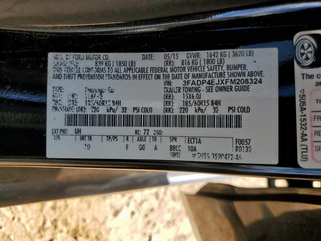 3FADP4EJXFM208324 - 2015 FORD FIESTA SE BLACK photo 13