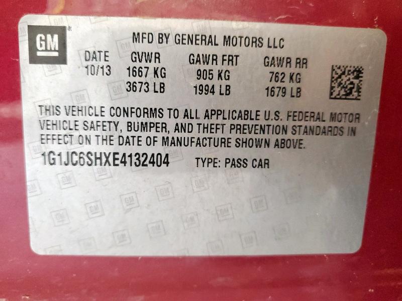 1G1JC6SHXE4132404 - 2014 CHEVROLET SONIC LT 栗色 照片 14