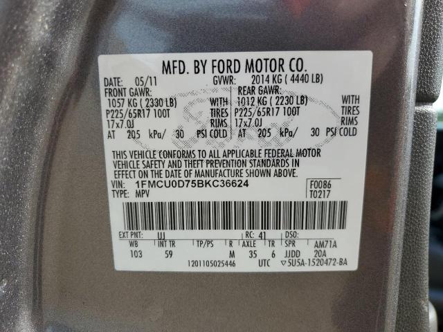 1FMCU0D75BKC36624 - 2011 FORD ESCAPE XLT GRAY photo 12