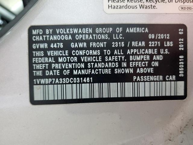 1VWBP7A33DC031461 - 2013 VOLKSWAGEN PASSAT SE SILVER photo 12