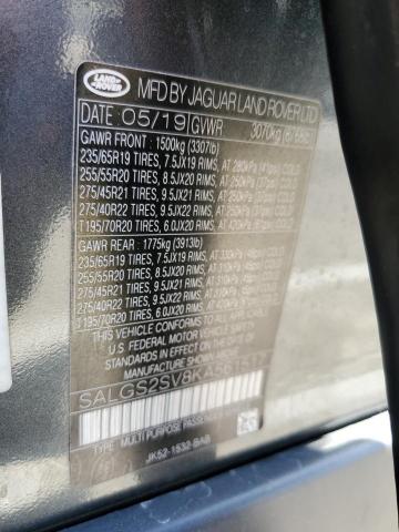 SALGS2SV8KA561517 - 2019 LAND ROVER RANGE ROVE HSE GRAY photo 13