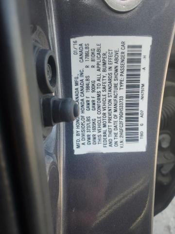 2HGFC2F79GH533733 - 2016 HONDA CIVIC EX ნაცრისფერი ფოტო 12