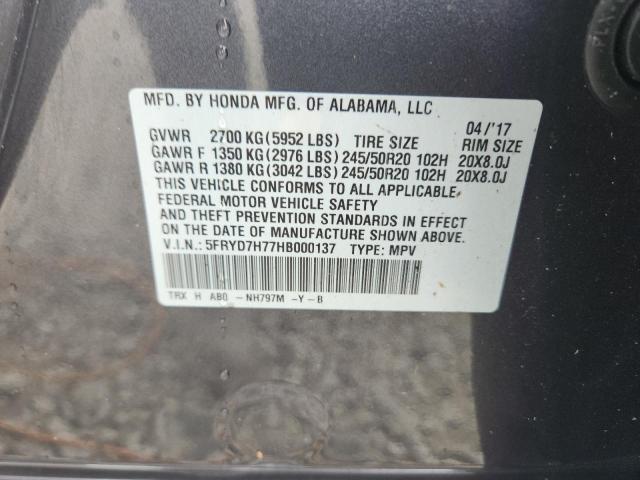 5FRYD7H77HB000137 - 2017 ACURA MDX SPORT HYBRID ADVANCE CHARCOAL photo 14