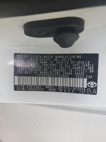 5YFBPRHE0FP292868 - 2015 TOYOTA COROLLA ECO WHITE photo 12