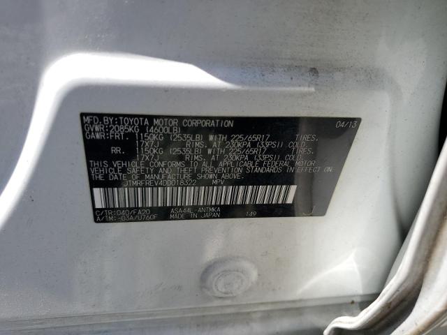 JTMRFREV4DD018322 - 2013 TOYOTA RAV4 XLE WHITE photo 13