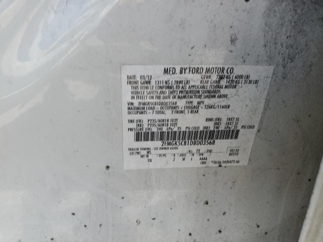 2FMGK5C81DBD03568 - 2013 FORD FLEX SEL Սպիտակ լուսանկար 12
