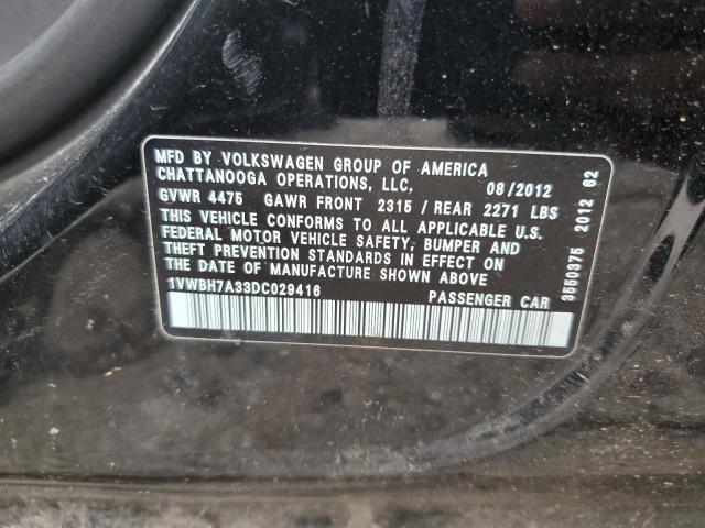 1VWBH7A33DC029416 - 2013 VOLKSWAGEN PASSAT SE 黑色 照片 12
