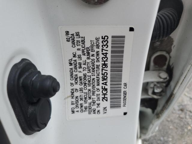 2HGFA16579H347335 - 2009 HONDA CIVIC LX WHITE photo 12