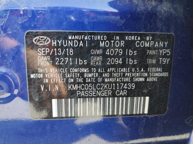 KMHC05LC2KU117439 - 2019 HYUNDAI IONIQ LIMITED BLUE photo 13