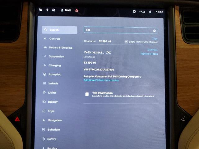 5YJXCAE20LF237499 - 2020 TESLA MODEL X GRAY photo 9