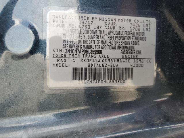 3N1CN7AP0HL859500 - 2017 NISSAN VERSA S CHARCOAL photo 12