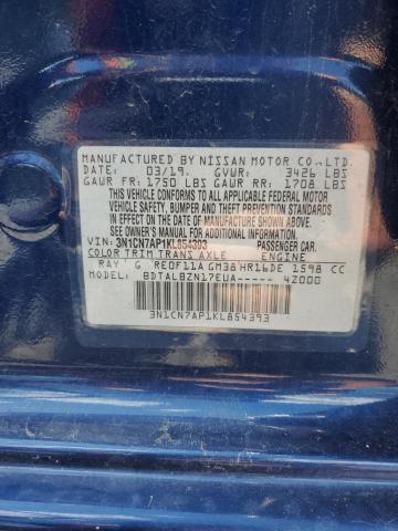 3N1CN7AP1KL854393 - 2019 NISSAN VERSA S 蓝色 照片 12