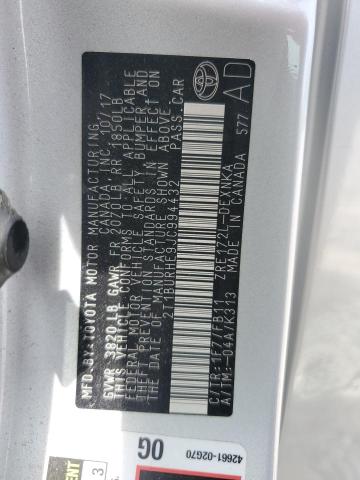 2T1BURHE9JC994432 - 2018 TOYOTA COROLLA L SILVER photo 12