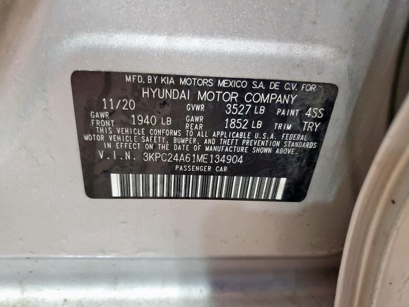 3KPC24A61ME134904 - 2021 HYUNDAI ACCENT SE SILVER photo 12