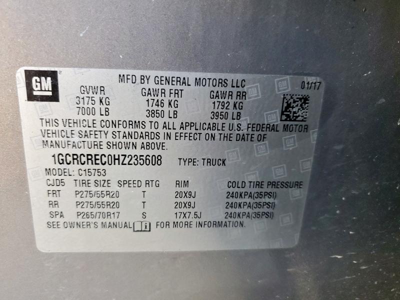 1GCRCREC0HZ235608 - 2017 CHEVROLET SILVERADO C1500 LT GRAY photo 13