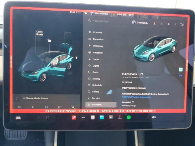 5YJ3E1EA2LF785973 - 2020 TESLA MODEL 3 BLACK photo 9