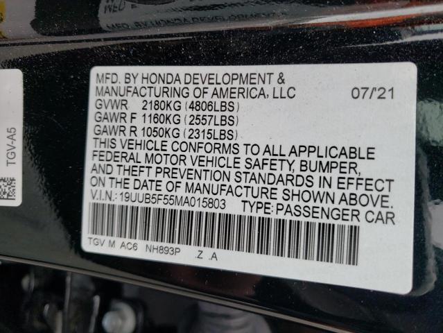 19UUB5F55MA015803 - 2021 ACURA TLX TECH A BLACK photo 12