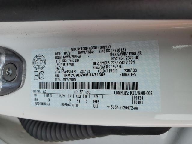 1FMCU9DZ0MUA71305 - 2021 FORD ESCAPE TITANIUM WHITE photo 14