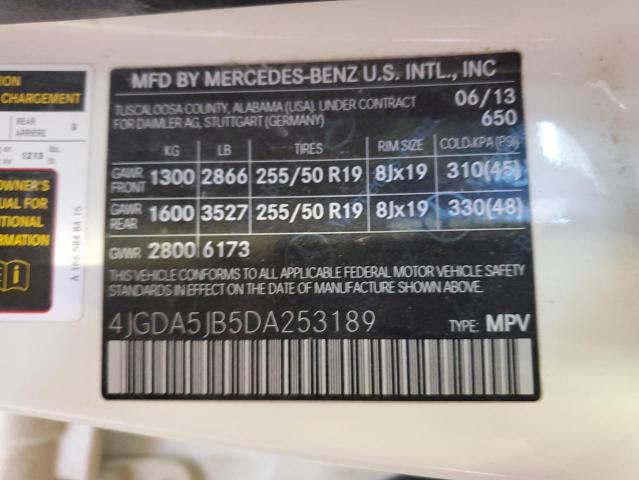 4JGDA5JB5DA253189 - 2013 MERCEDES-BENZ ML 350 Blanc photo 13