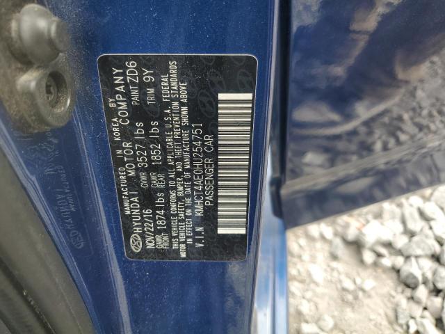 KMHCT4AE0HU254751 - 2017 HYUNDAI ACCENT SE BLUE photo 12