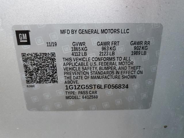 1G1ZG5ST6LF056834 - 2020 CHEVROLET MALIBU RS SILVER photo 10