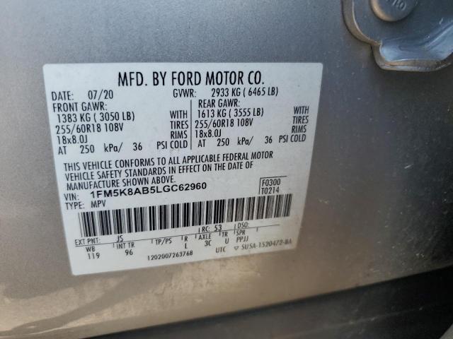 1FM5K8AB5LGC62960 - 2020 FORD EXPLORER POLICE INTERCEPTOR SILVER photo 14