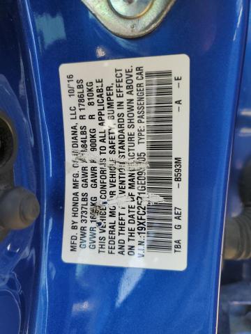 19XFC2F71GE098605 - 2016 HONDA CIVIC EX BLUE photo 12