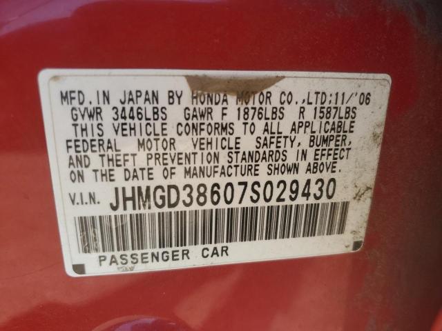 JHMGD38607S029430 - 2007 HONDA FIT S RED photo 12