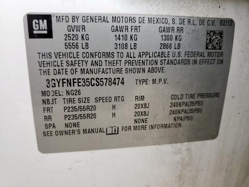 3GYFNFE35CS578474 - 2012 CADILLAC SRX PREMIUM COLLECTION Ақ фото 13