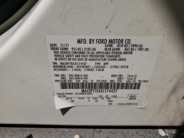 MAJ3P1TEXJC174427 - 2018 FORD ECOSPORT SE WHITE photo 13