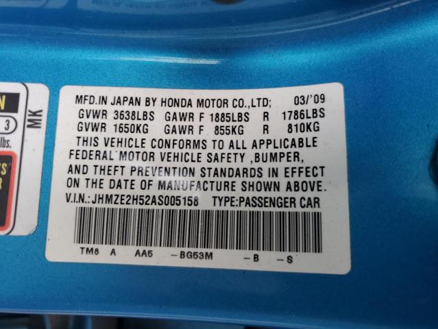 JHMZE2H52AS005158 - 2010 HONDA INSIGHT LX BLUE photo 12