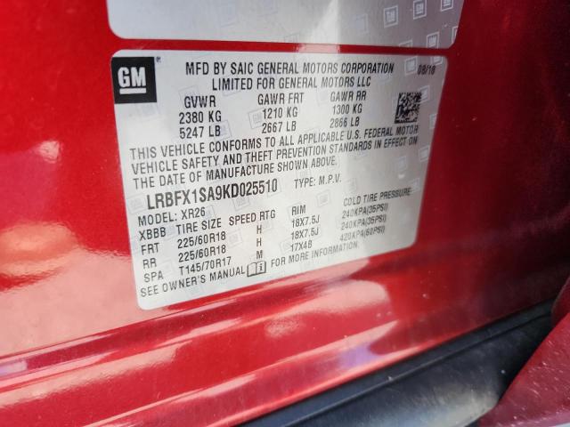 LRBFX1SA9KD025510 - 2019 BUICK ENVISION PREFERRED RED photo 13