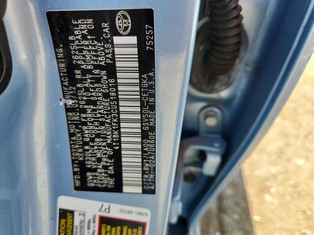 4T1BK1FK3CU518016 - 2012 TOYOTA CAMRY SE ლურჯი ფოტო 13