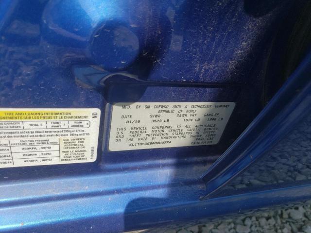 KL1TD5DE6AB083774 - 2010 CHEVROLET AVEO LS 蓝色 照片 12